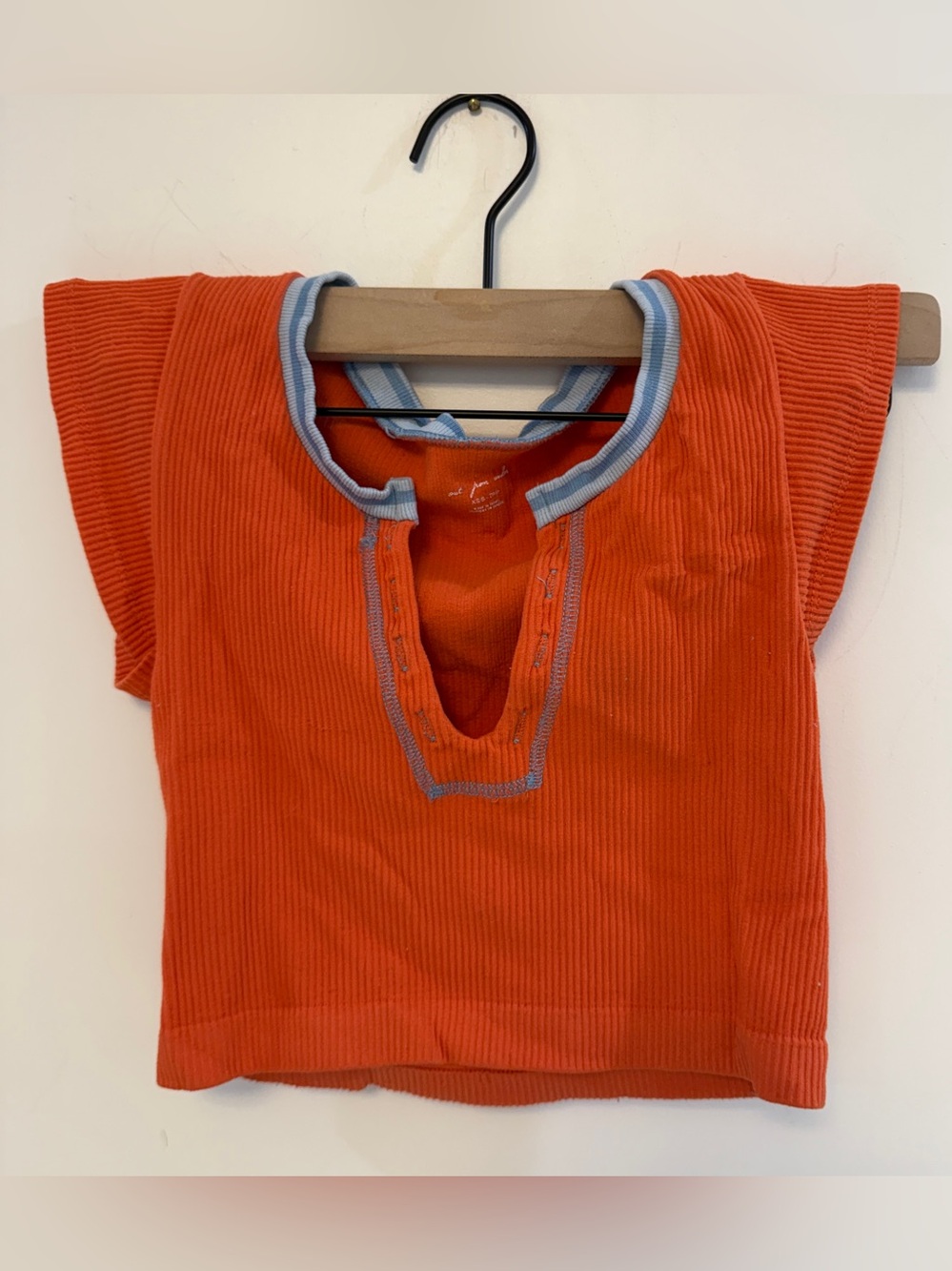 Urban Outfitters women’s Orange Ribbed Top with Light Blue Trim